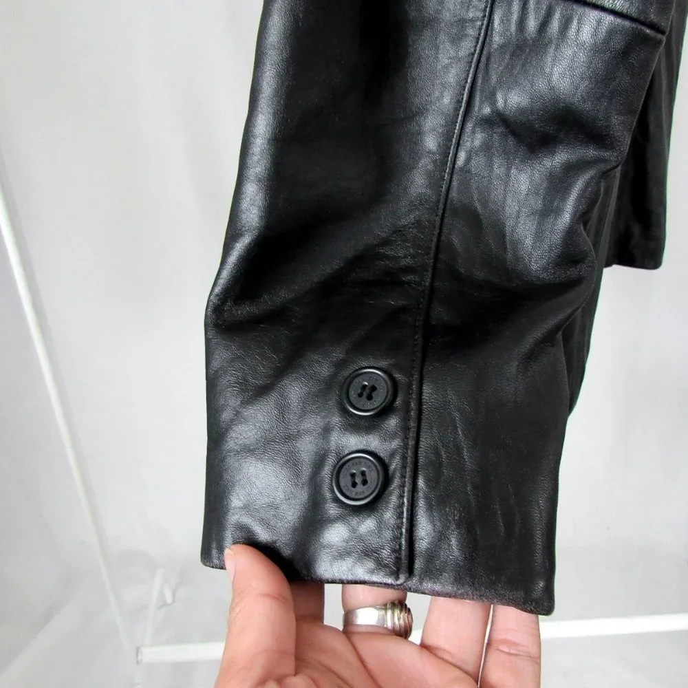 VTG 90s Faux Fur Collar Black Leather Jacket Y2K Leather Jacket Chic Modern Fit - Picture 11 of 16